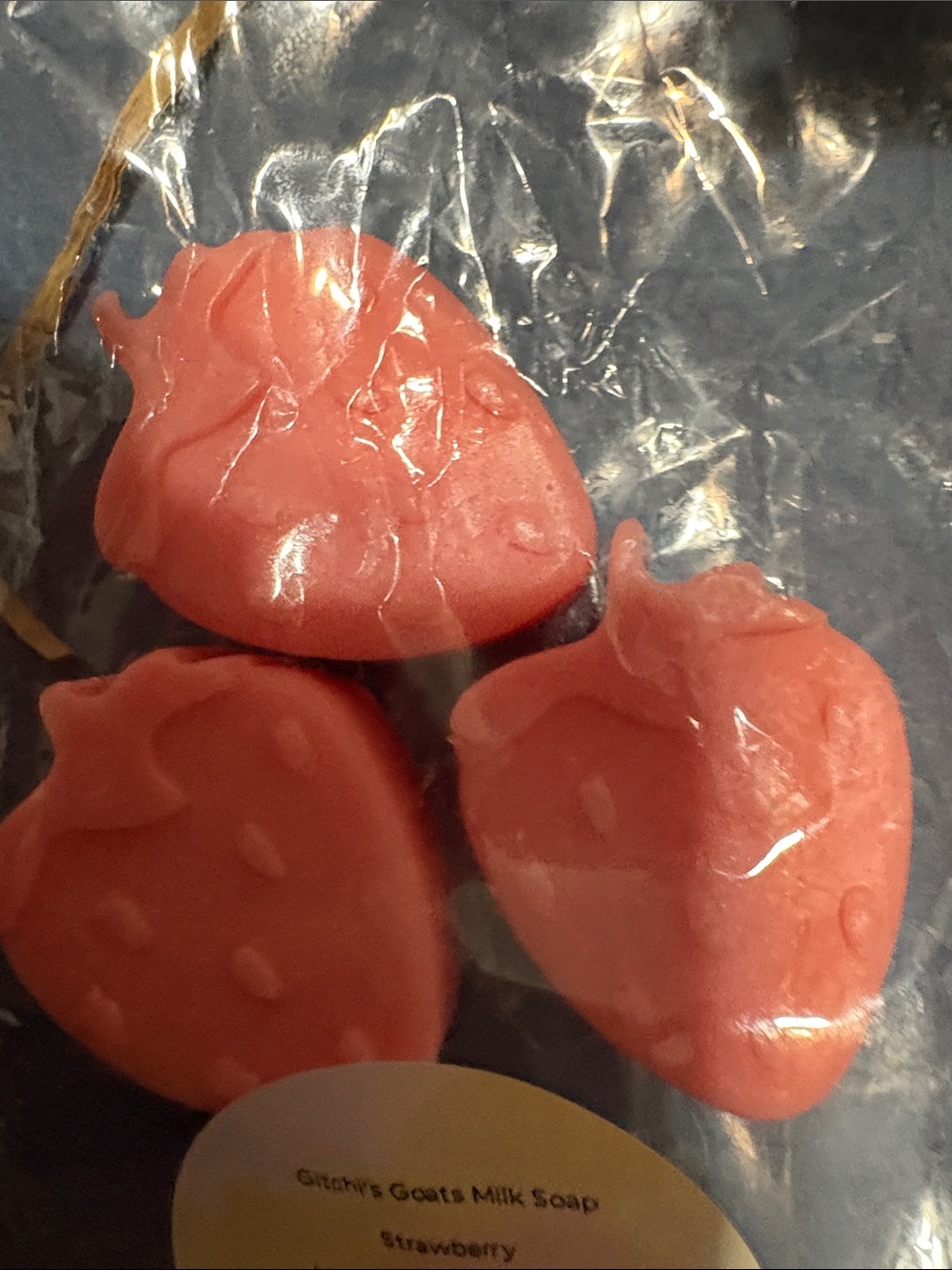 Strawberry Keychain Charm with bracelet and 3 strawberry mini goat milk soaps - Picture 14 of 17